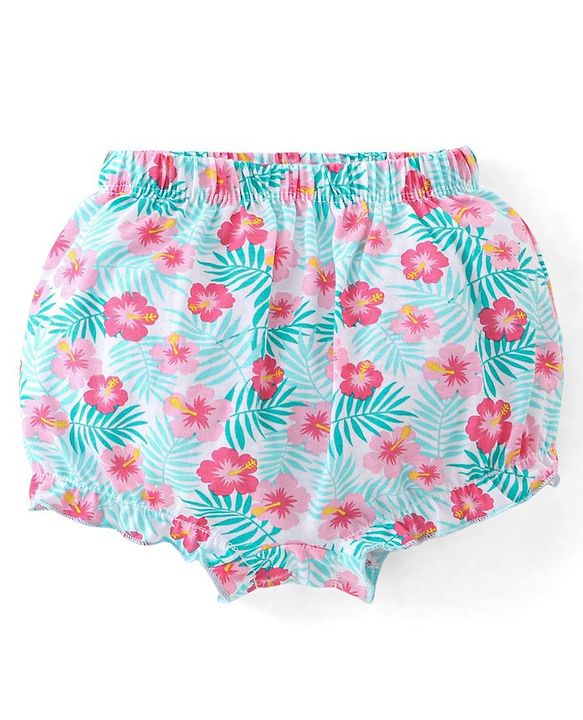 Babyhug 100% Cotton Knit Bloomers Striped & Floral Print  Pack of 3- Blue & Pink