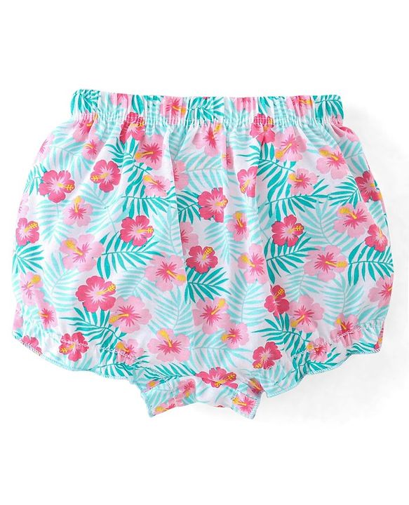 Babyhug 100% Cotton Knit Bloomers Striped & Floral Print  Pack of 3- Blue & Pink