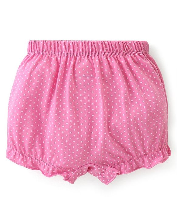 Babyhug 100% Cotton Knit Bloomers Solid Polka Dot & Animal Print Pack of 3- Pink Blue & Yellow