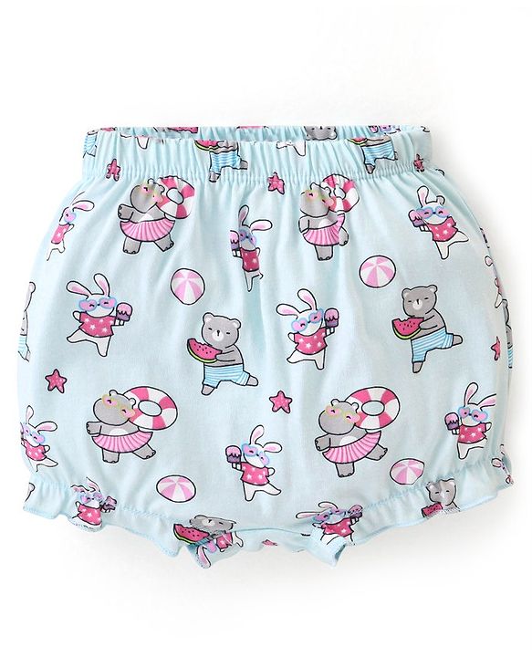 Babyhug 100% Cotton Knit Bloomers Solid Polka Dot & Animal Print Pack of 3- Pink Blue & Yellow