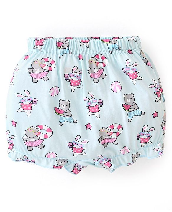 Babyhug 100% Cotton Knit Bloomers Solid Polka Dot & Animal Print Pack of 3- Pink Blue & Yellow