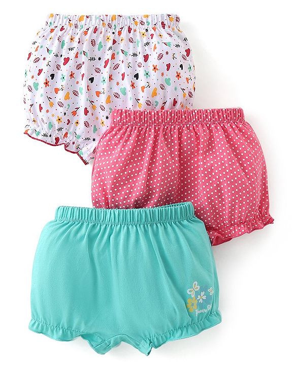 Babyhug 100% Cotton Bloomer Heart Print Pack of 3 - Multicolour