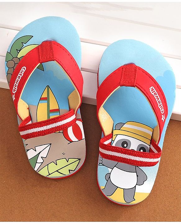 Cute Walk by Babyhug  Flip Flops with Back Strap Closure Beach Theme Print - Red & Blue