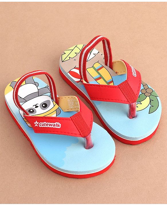 Cute Walk by Babyhug  Flip Flops with Back Strap Closure Beach Theme Print - Red & Blue