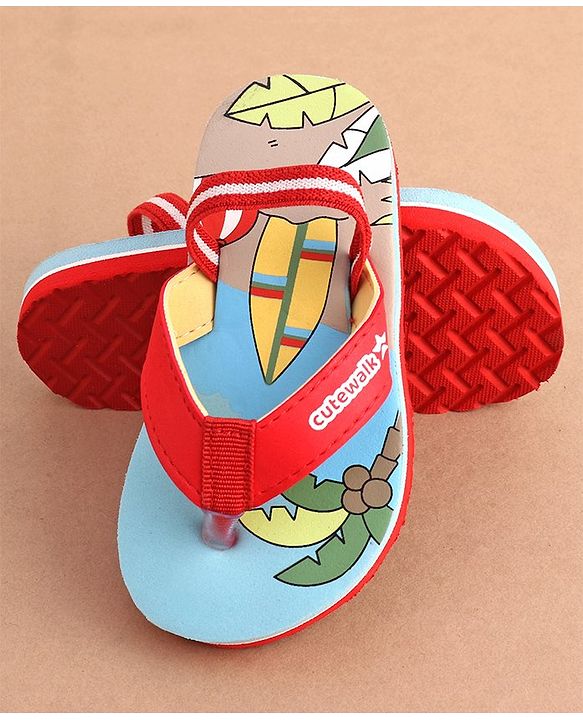 Cute Walk by Babyhug  Flip Flops with Back Strap Closure Beach Theme Print - Red & Blue