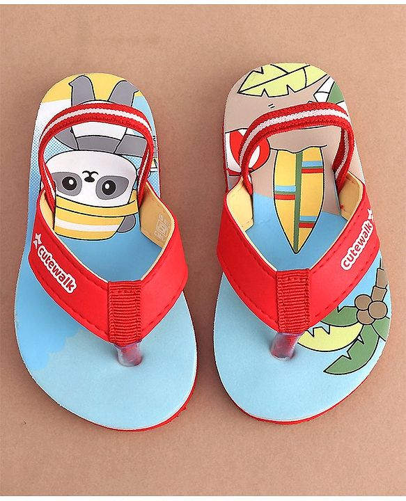 Cute Walk by Babyhug  Flip Flops with Back Strap Closure Beach Theme Print - Red & Blue