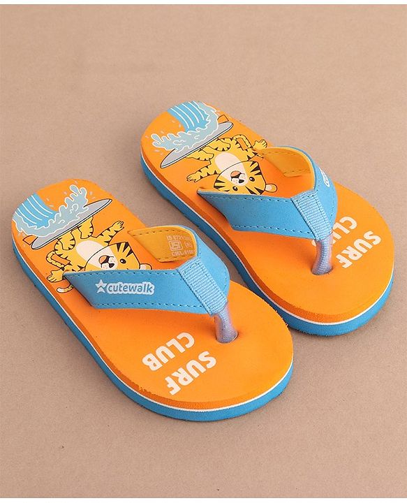Cute Walk by Babyhug Slip On Flip Flops Tiger Print - Orange