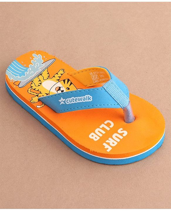 Cute Walk by Babyhug Slip On Flip Flops Tiger Print - Orange