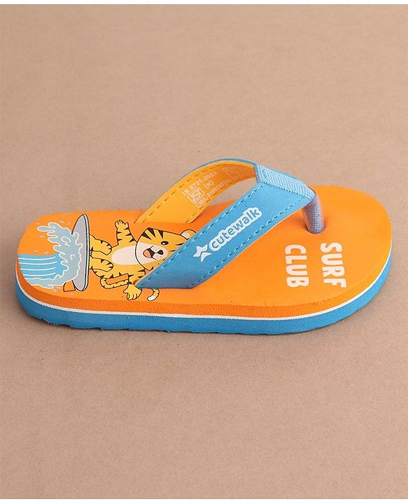 Cute Walk by Babyhug Slip On Flip Flops Tiger Print - Orange