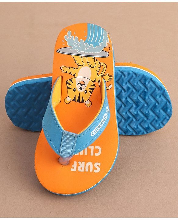 Cute Walk by Babyhug Slip On Flip Flops Tiger Print - Orange