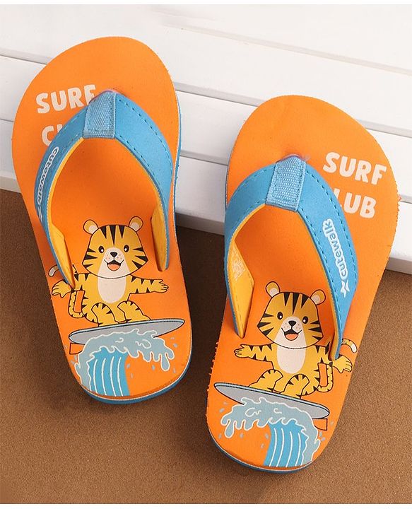 Cute Walk by Babyhug Slip On Flip Flops Tiger Print - Orange