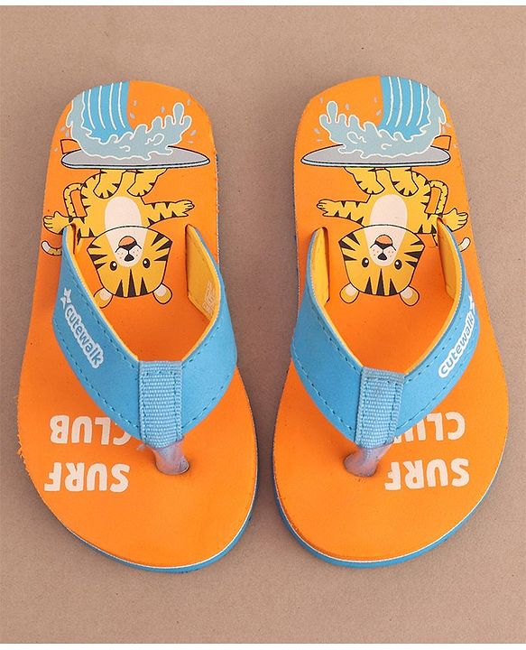 Cute Walk by Babyhug Slip On Flip Flops Tiger Print - Orange