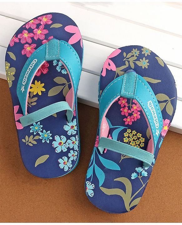Cute Walk by Babyhug Back Strap Slip On Flip Flops with Floral Design - Blue