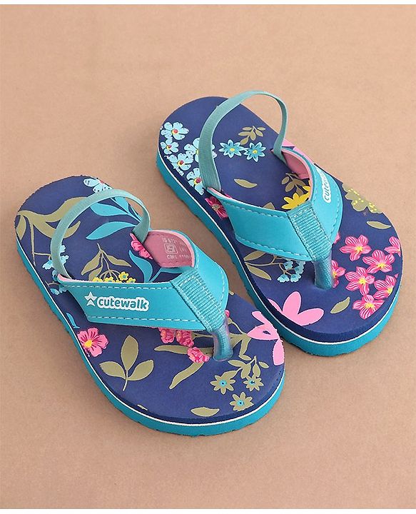 Cute Walk by Babyhug Back Strap Slip On Flip Flops with Floral Design - Blue
