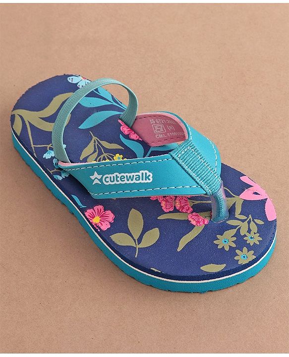 Cute Walk by Babyhug Back Strap Slip On Flip Flops with Floral Design - Blue