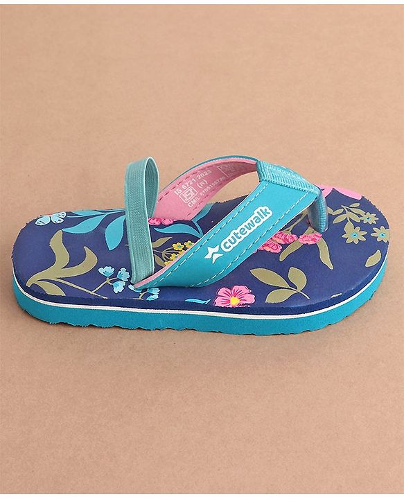 Cute Walk by Babyhug Back Strap Slip On Flip Flops with Floral Design - Blue