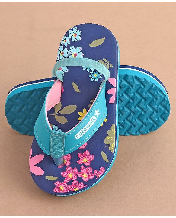 Cute Walk by Babyhug Back Strap Slip On Flip Flops with Floral Design - Blue
