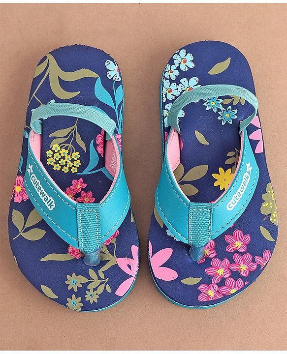 Cute Walk by Babyhug Back Strap Slip On Flip Flops with Floral Design - Blue