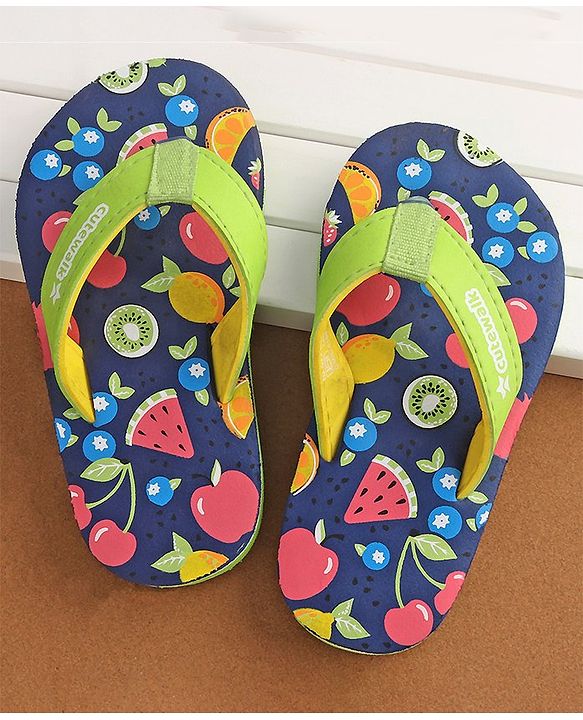 Cute Walk by Babyhug Slip On  Flip Flops with Fruit Design- Navy Blue & Green