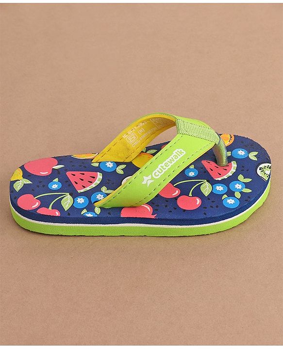 Cute Walk by Babyhug Slip On  Flip Flops with Fruit Design- Navy Blue & Green