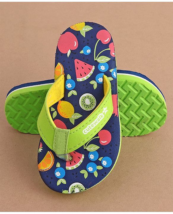 Cute Walk by Babyhug Slip On  Flip Flops with Fruit Design- Navy Blue & Green