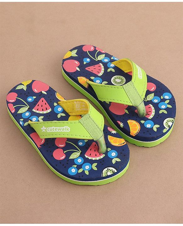 Cute Walk by Babyhug Slip On  Flip Flops with Fruit Design- Navy Blue & Green