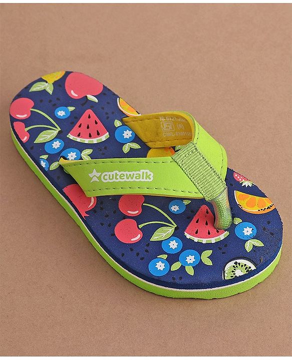 Cute Walk by Babyhug Slip On  Flip Flops with Fruit Design- Navy Blue & Green