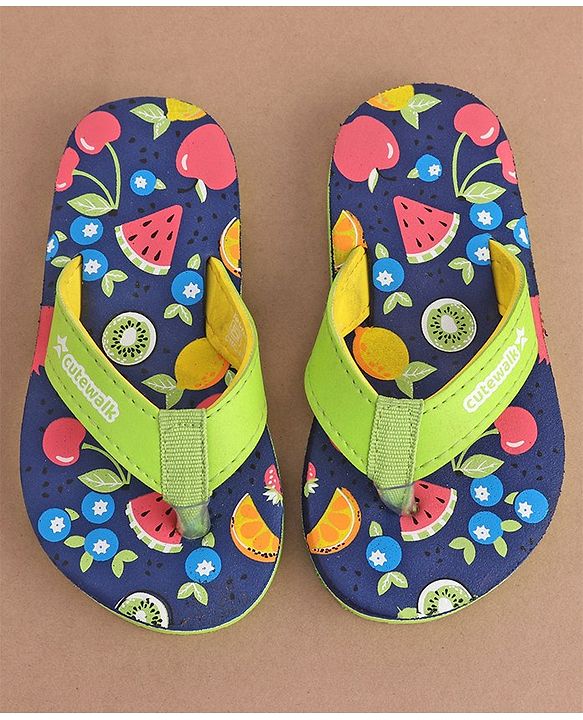 Cute Walk by Babyhug Slip On  Flip Flops with Fruit Design- Navy Blue & Green