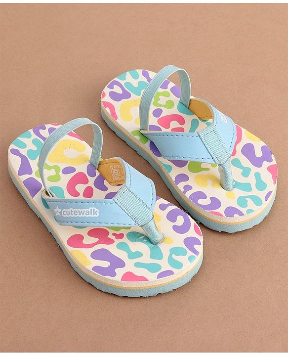 Cute Walk by Babyhug Back Strap Slip On Flip Flops with Abstract Design- Light Blue