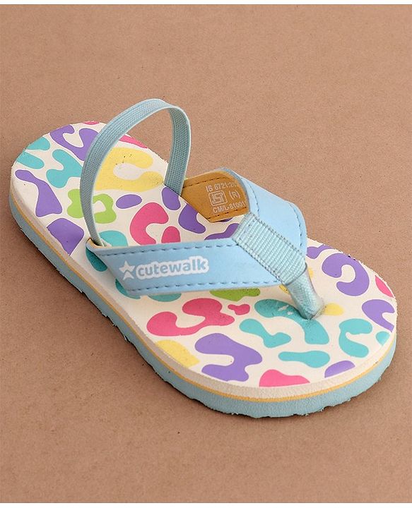 Cute Walk by Babyhug Back Strap Slip On Flip Flops with Abstract Design- Light Blue