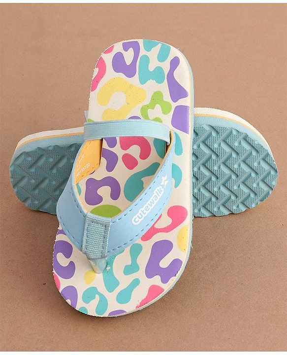 Cute Walk by Babyhug Back Strap Slip On Flip Flops with Abstract Design- Light Blue