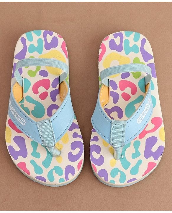 Cute Walk by Babyhug Back Strap Slip On Flip Flops with Abstract Design- Light Blue