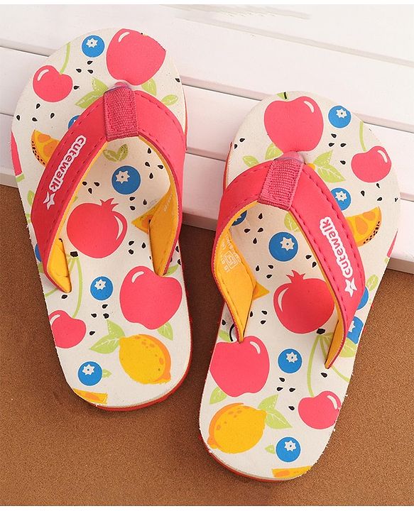 Cute Walk by Babyhug Slip On  Flip Flops with Fruit Design- Red