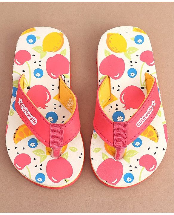 Cute Walk by Babyhug Slip On  Flip Flops with Fruit Design- Red
