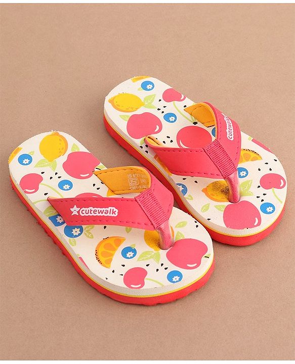 Cute Walk by Babyhug Slip On  Flip Flops with Fruit Design- Red