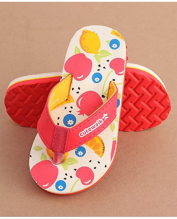 Cute Walk by Babyhug Slip On  Flip Flops with Fruit Design- Red
