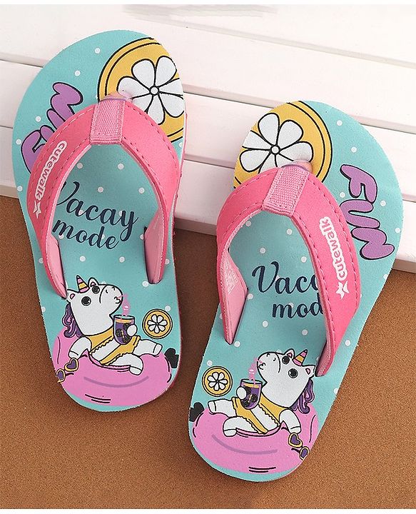 Cute Walk by Babyhug Slip On  Flip Flops with Unicorn Design- Pink & Blue