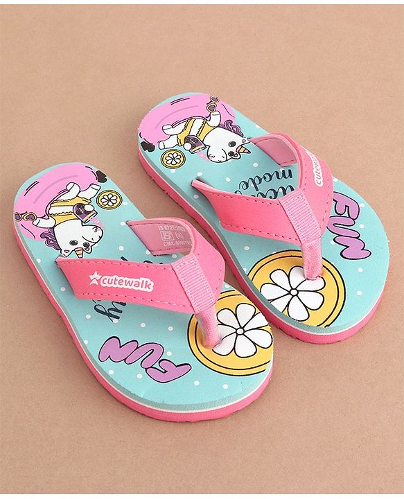 Cute Walk by Babyhug Slip On  Flip Flops with Unicorn Design- Pink & Blue