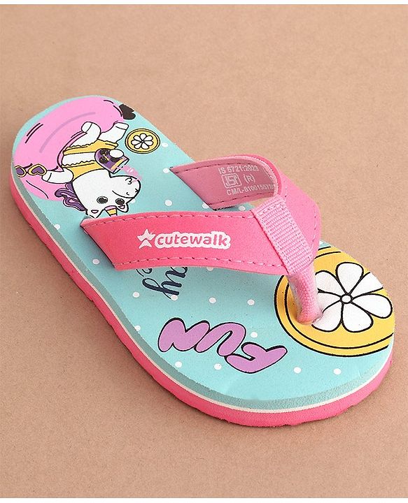 Cute Walk by Babyhug Slip On  Flip Flops with Unicorn Design- Pink & Blue