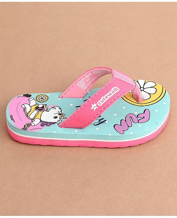 Cute Walk by Babyhug Slip On  Flip Flops with Unicorn Design- Pink & Blue