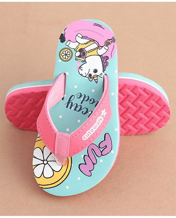 Cute Walk by Babyhug Slip On  Flip Flops with Unicorn Design- Pink & Blue