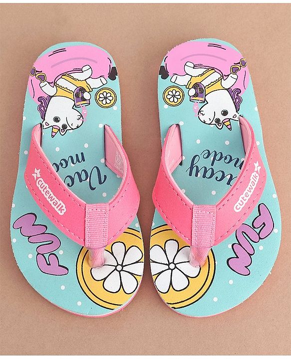 Cute Walk by Babyhug Slip On  Flip Flops with Unicorn Design- Pink & Blue