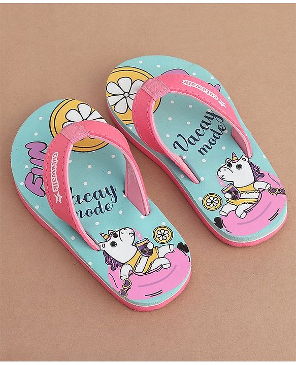 Cute Walk by Babyhug Slip On  Flip Flops with Unicorn Design- Pink & Blue