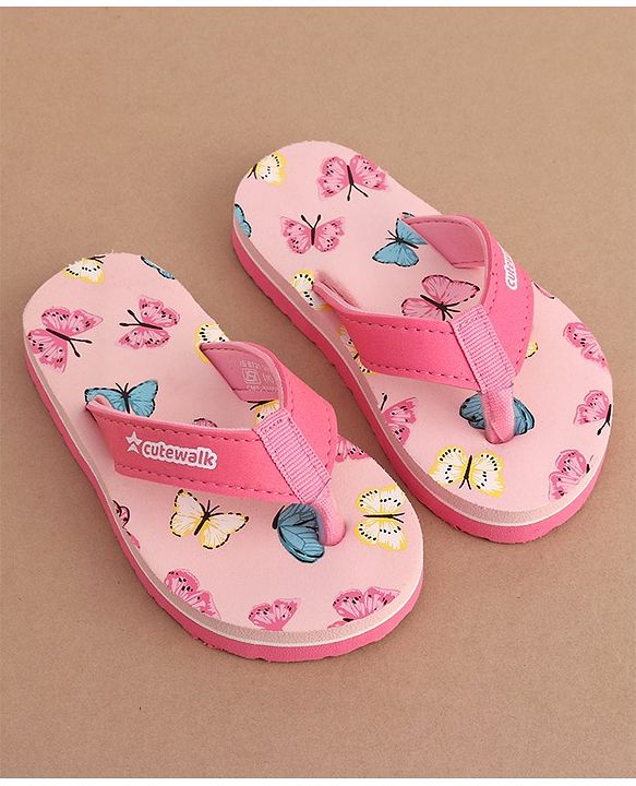 Cute Walk by Babyhug Slip On Flip Flops Butterfly Print - Pink
