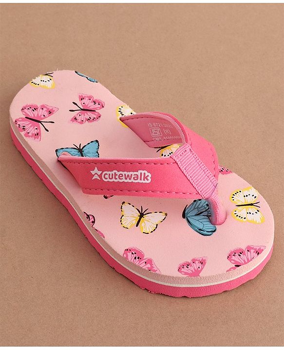 Cute Walk by Babyhug Slip On Flip Flops Butterfly Print - Pink