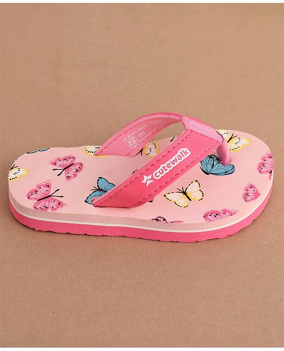 Cute Walk by Babyhug Slip On Flip Flops Butterfly Print - Pink