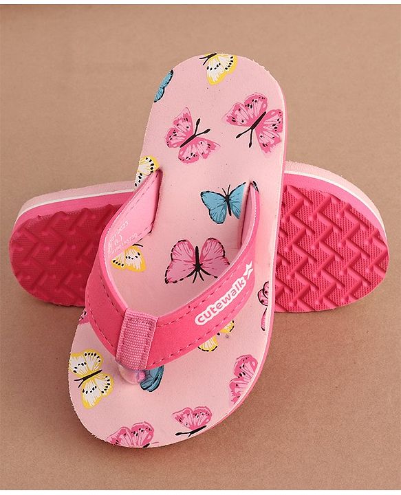 Cute Walk by Babyhug Slip On Flip Flops Butterfly Print - Pink