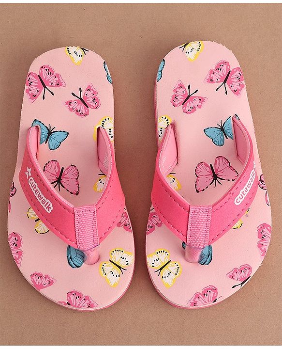 Cute Walk by Babyhug Slip On Flip Flops Butterfly Print - Pink