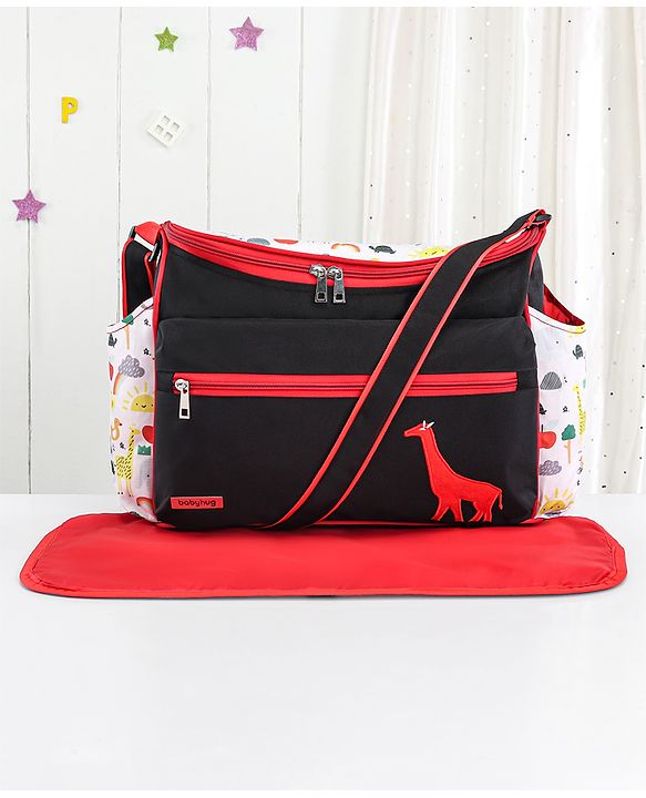 Babyhug Mother Bag with Accessories Combo With Animal Print Set of 5 - Black & Red