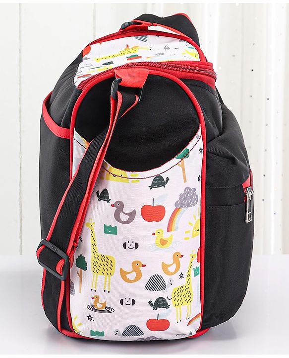 Babyhug Mother Bag with Accessories Combo With Animal Print Set of 5 - Black & Red